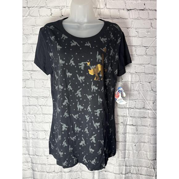 Piper Tops - NWT Piper Blue Womens Black Cat Printed Graphic Detail TShirt Juniors Plus 2X